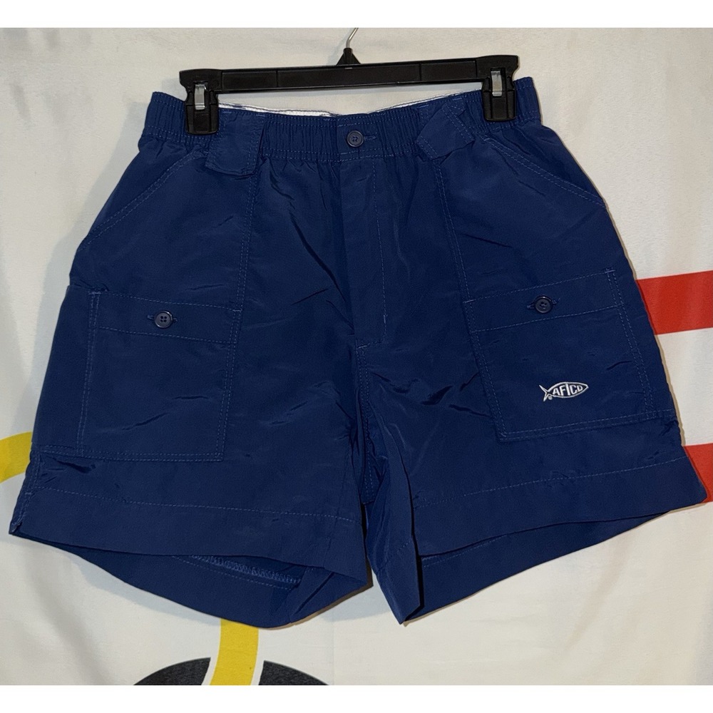 Aftco Shorts Mens 30 Navy Blue Fishing Nylon Pockets Outdoor